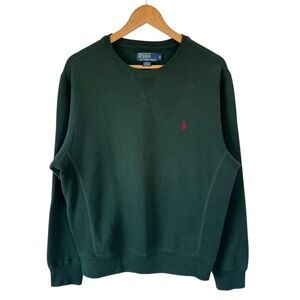 Vtg Polo Ralph Lauren Sweatshirt Mens M Green Crew Neck Pullover Red Pony Logo